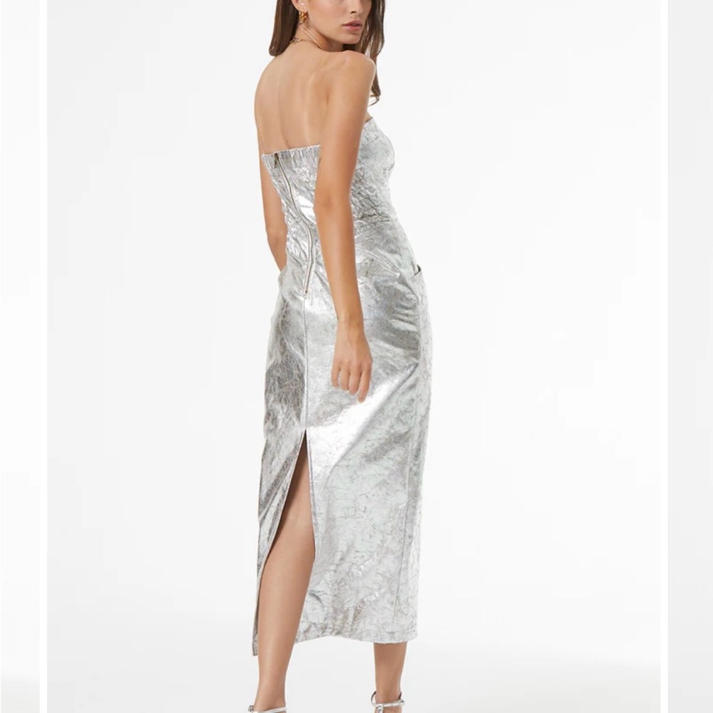 YFB Leather Silver Strapless Gown - Picture 4 of 8